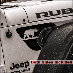 Grizzly, Kodiak, Black Bear Fender Vent Decals, Both Sides Included, Fits Jeep Wrangler JL & Gladiator JT