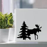 Bull moose with antlers in forest with tree waterproof vinyl decal sticker on a laptop tablet computer.