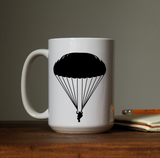 Paratrooper with parachute with pack military army man toy soldier waterproof vinyl decal sticker on a coffee cup.