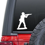 Rifleman shooting military army man toy soldier waterproof vinyl decal sticker on a car window.