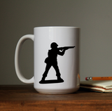 Rifleman shooting military army man toy soldier waterproof vinyl decal sticker on a coffee cup.