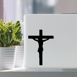 Cross Crucifix Waterproof Sticker Decal Sticker on a laptop tablet computer.