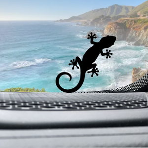 Gecko lizard reptile Easter Egg Windshield Decal Sticker on a car window in black.