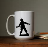 Hand grenade thrower military army man toy soldier waterproof vinyl decal sticker on a coffee cup.