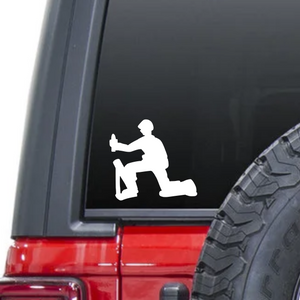 Mortar cannon and mortarman military army man toy soldier waterproof vinyl decal sticker on a car window.