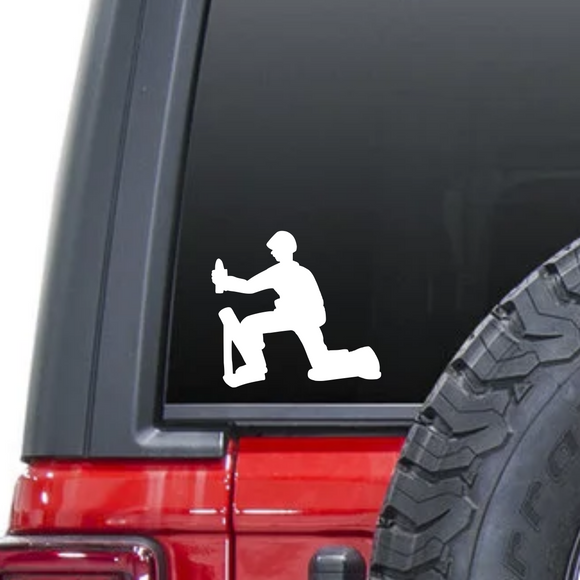 Mortar cannon and mortarman military army man toy soldier waterproof vinyl decal sticker on a car window.