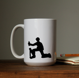 Mortar cannon and mortarman military army man toy soldier waterproof vinyl decal sticker on a  coffee cup.