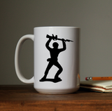 Overhead bayonet rifle military army man toy soldier waterproof vinyl decal sticker on a coffee cup.