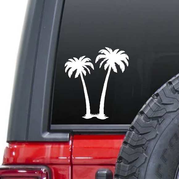 Palm trees waterproof vinyl decal sticker on a car window.