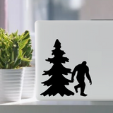 Sasquatch bigfoot yeti in forest with tree waterproof vinyl decal sticker on a laptop tablet computer.