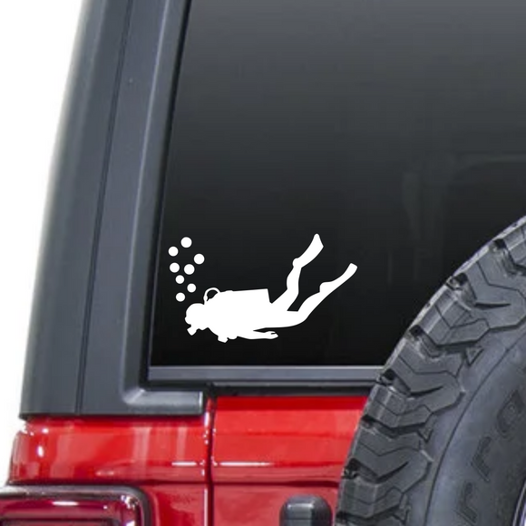 Scuba diver snorkel in ocean underwater waterproof vinyl decal sticker on a car window.