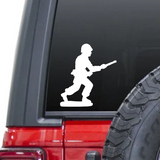 Team member marching military army man toy soldier waterproof vinyl decal sticker on a car window.