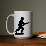 Team member marching military army man toy soldier waterproof vinyl decal sticker on a coffee cup.