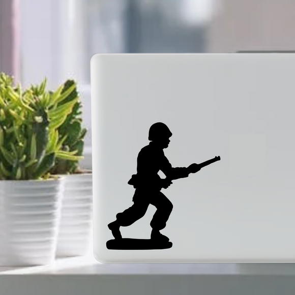 Team member marching military army man toy soldier waterproof vinyl decal sticker on a laptop tablet computer.