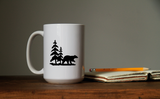 Bear with Trees Waterproof Sticker, Vinyl Decals, Cars, Car Bumpers, Car Windows, Phones, iPhones, Laptops, Tablets, iPads, Water Bottles, Travel, Mugs, Coffee Cups, Yeti Tumblers, Coolers, Lunch Boxes, Helmets, Wine Glasses, Pint Glasses, Glassware.