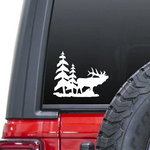 Elk With Trees Waterproof Sticker, Vinyl Decals, Cars, Car Bumpers, Car Windows, Phones, iPhones, Laptops, Tablets, iPads, Water Bottles, Travel, Mugs, Coffee Cups, Yeti Tumblers, Coolers, Lunch Boxes, Helmets, Wine Glasses.