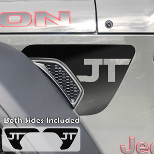 This Gladiator JT Fender Vent Decal is cut to fit inside the Jeep Gladiator JT side fender vent area and is made from Premium Outdoor 6 year rated vinyl. 